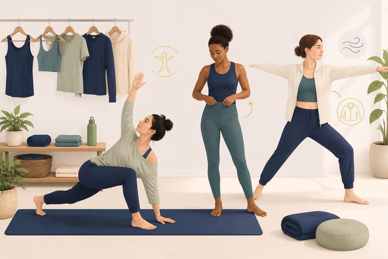 Editorial illustration about how to choose comfortable clothes for yoga.