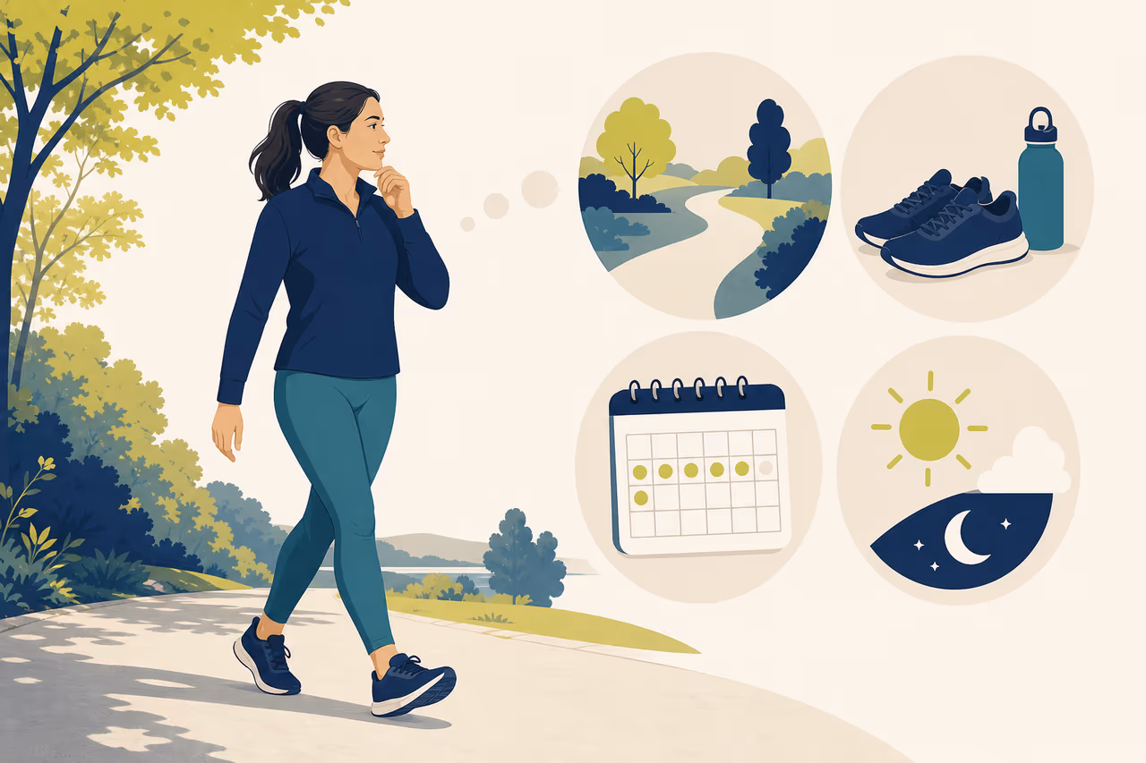 Editorial illustration about how to choose a beginner walking workout.