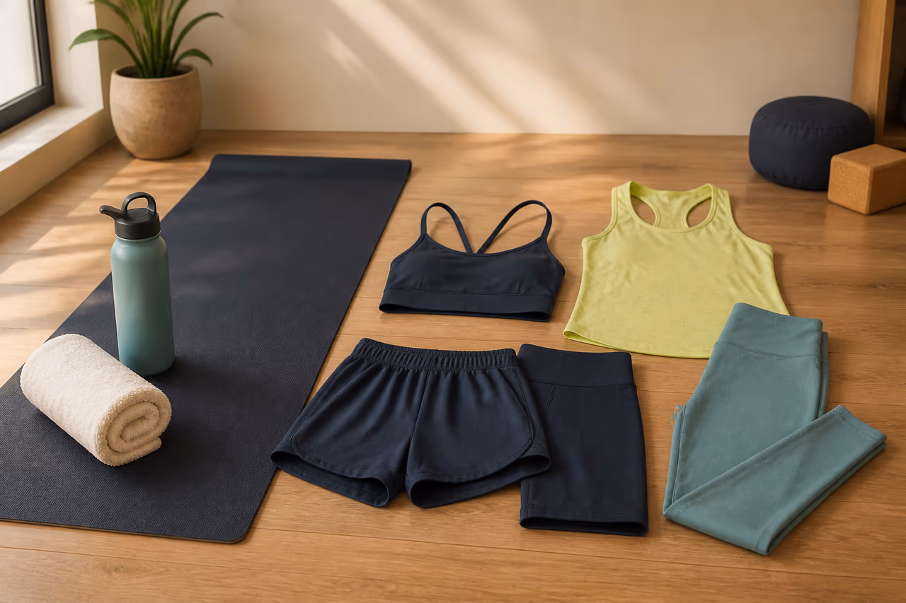 Editorial illustration about what to wear for hot yoga without overbuying.