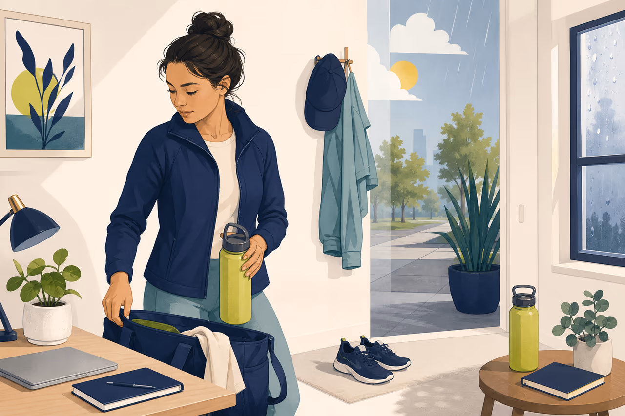 Editorial illustration about hydration habits for an active day.