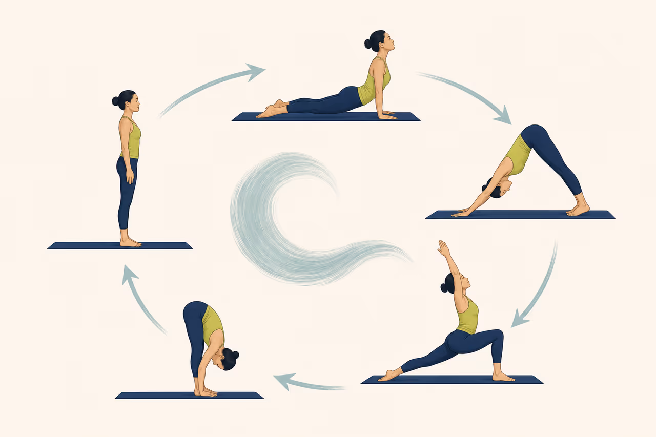 Editorial illustration about what vinyasa means during a yoga class.