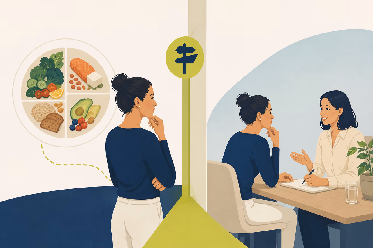 Editorial illustration about when general nutrition advice is not enough.