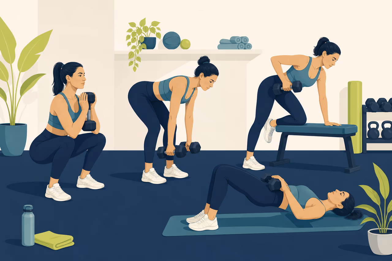 Editorial illustration about strength training for women beginners.