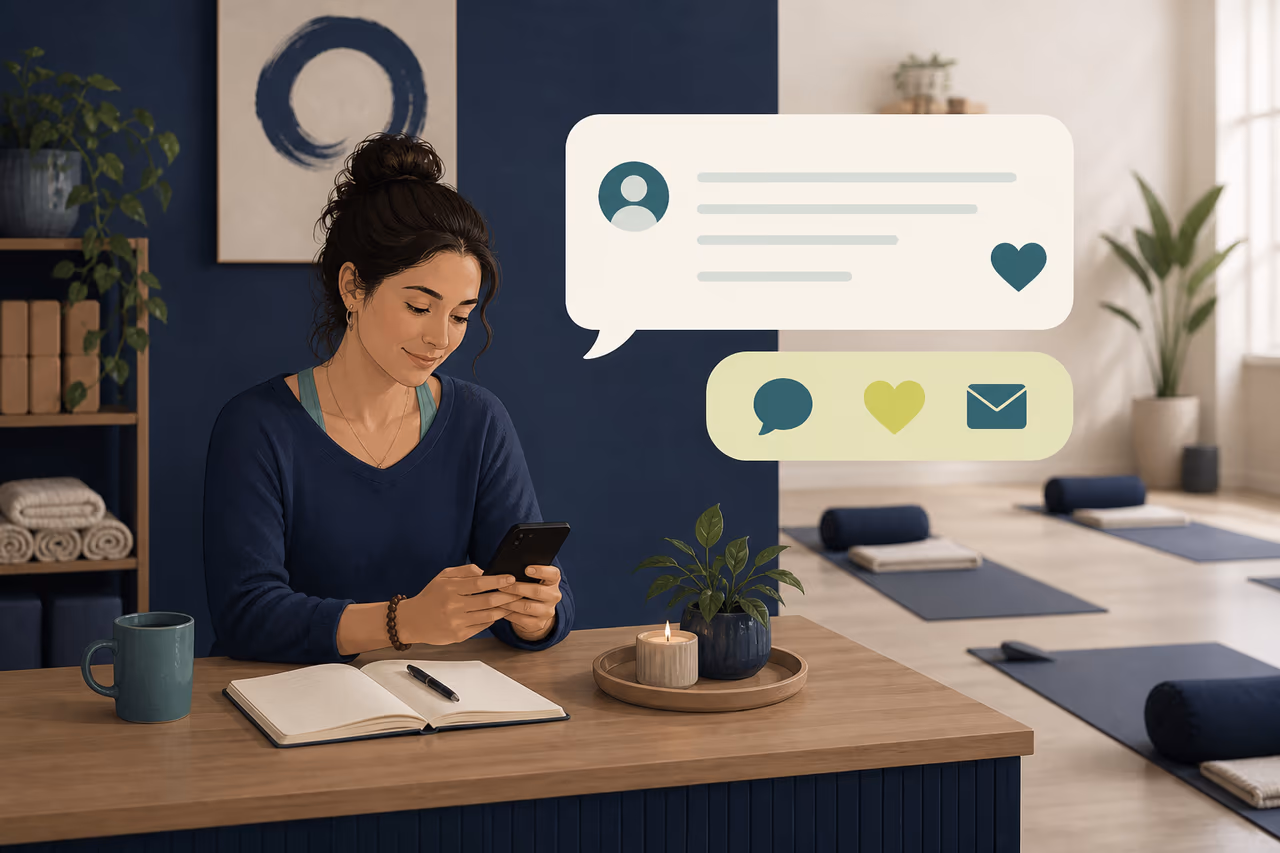 Editorial illustration about how to follow up after a first yoga class.