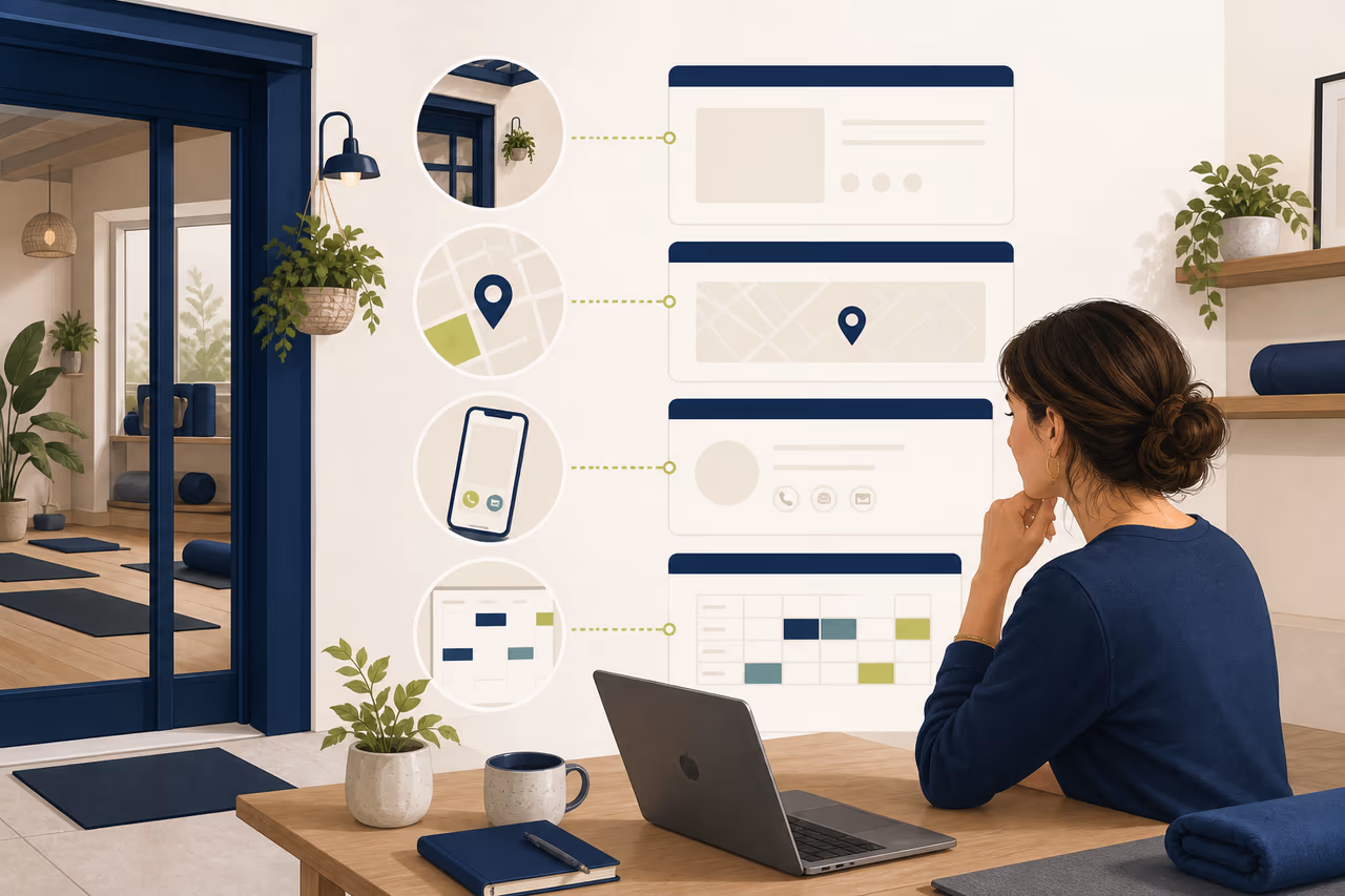 Editorial illustration about how to keep studio contact and location details accurate.