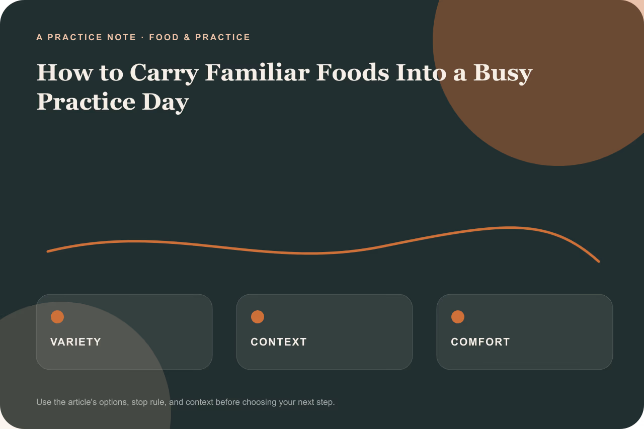 Diagram outlining three steps for packing familiar foods for a busy day.